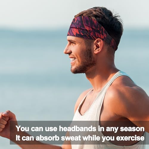 Image of AWUMBUK Sports Headbands for Men, Sweat Bands Headbands Men Absorbent Head Band Stretchy Sweatbands 5 Pack Hair Band Workout Football Running Cycling Fitness (Dark Blue)