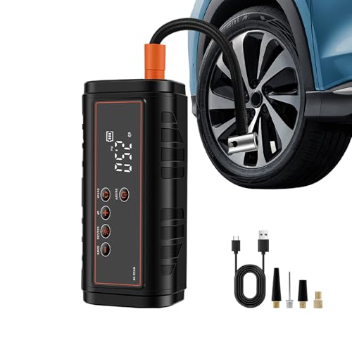 Compressor de Ar Portátil com Partida de Emergência 2 em 1, Inflador Digital para Pneus, Luz LED, para Veículos a Gasolina e Diesel