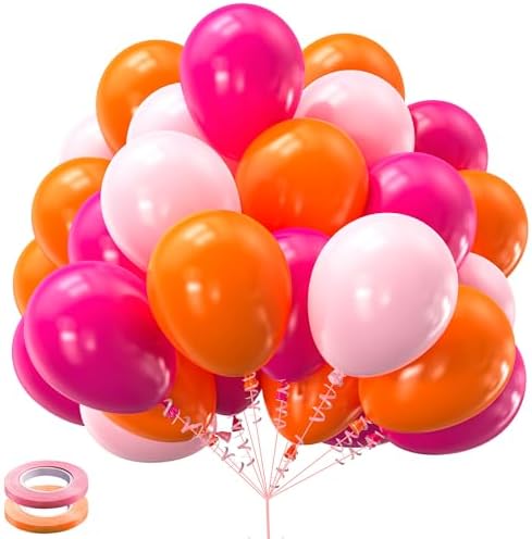Kelfara Pink and Orange Balloons 60PCS 12 inch Orange Hot Pink Li...