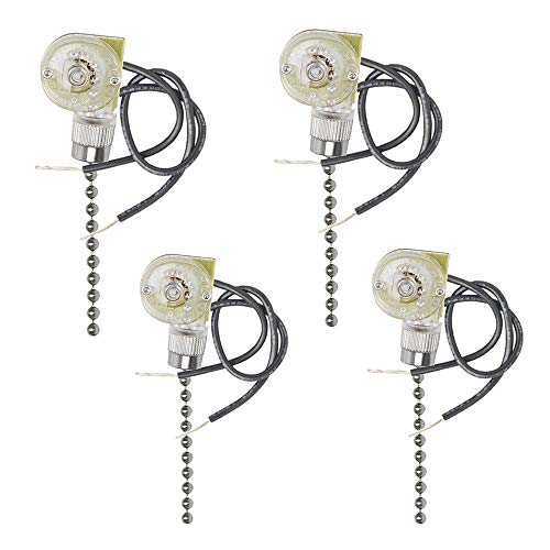 Fan-Light Switch & Pull Chain, Electrical Pull Chain Switch,ON-Off Switch (Nickel Pull Chain) 4 Pack