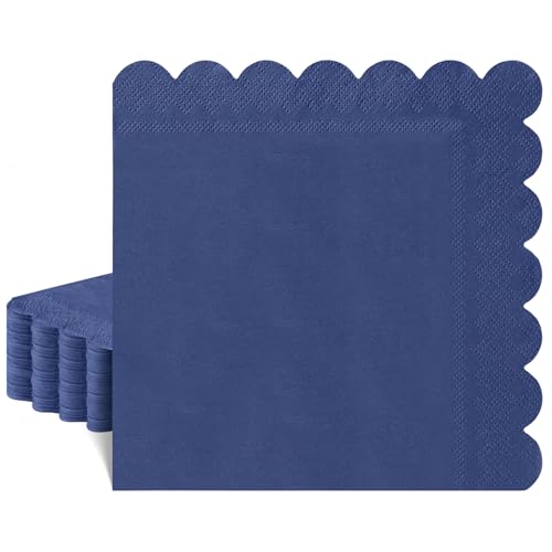 Image of 40 Pcs Navy Blue Napkins 33 x 33cm, 2 Ply Scalloped Paper Napkins Disposable Dark Blue Party Napkin for Wedding Birthday Baby Shower Bridal Shower