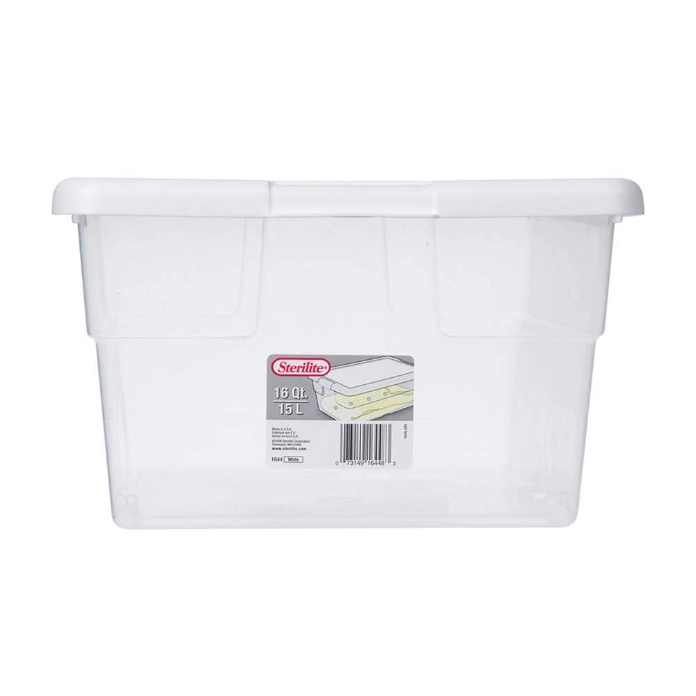 Sterilite(36) 16448012 16 Quart See Through Storage Box With White Lid 16x12x7