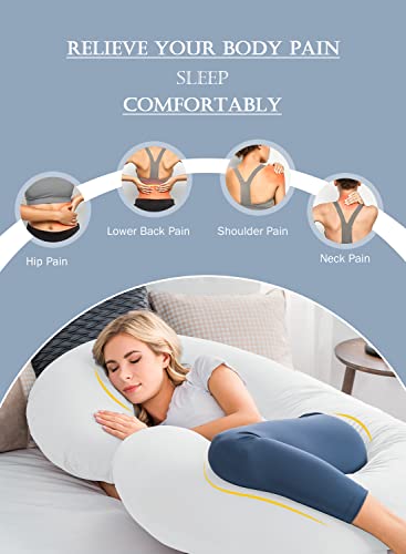 Image of INSEN Pregnancy Body Pillow,Full Body Pillow,C Shaped Full Body Pillow with Cotton Cover (White Cotton)