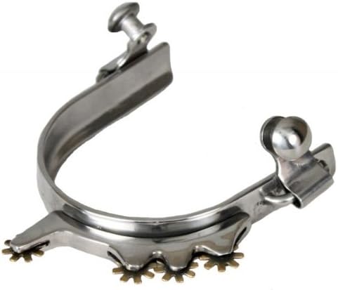 Showman Stainless Steel Humane Rowel Bumper Pair Spurs with 3 Side Brass Rowels Adult