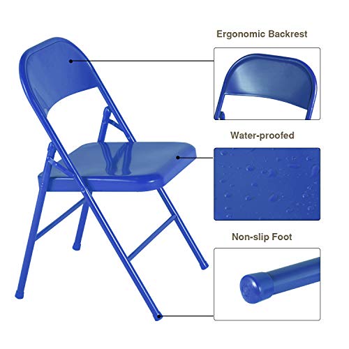 Vecelo Metal Frame Folding Hold Up To 350 Pounds, Mounted Steel Chairs With Triple Braced & Double Hinged Back For Home Office, Set Of 4, Blue #TOP5