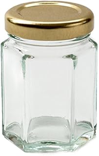 Nutley's 10 Small Hexagonal Glass Jam, Chutney, Preserve Jars + Gold Lids, 55ml