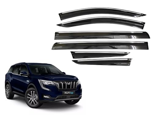Image of CAR SAAZ Chrome Line Door Visor for XUV 700(2021-Present)(Set of 6Pcs) | Rain Guard | Wind Deflector