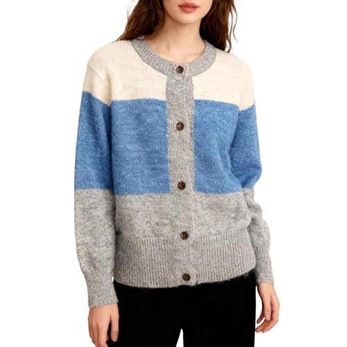 Cárdigan de punto para mujer ideal para planes casuales de fin de semana con rayas en contraste