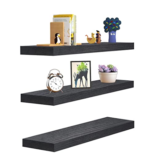 Vervida Black Floating Shelves Set Of 3 X 24 Inches Shelf For Bookshelf, Bedroom, Bathroom, Shelves For Wall Decor, Cats Long Wall Shelf Floating Shelf #TOP5