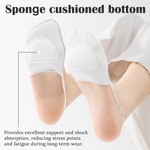 Image of No Show Socks with Invisible Sling Back Womens, 6 Pairs Low Cut Half Toe Topper Socks with Non-Slip Straps for Heels