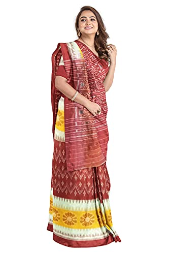 Image of Odisha Sambalpuri Handloom Ikat Women's Cotton Saree, Odisha Handloom Handmade Pure Cotton Khandua Saree, Ikkat Orissa Traditional Handloom Saree Without Blouse