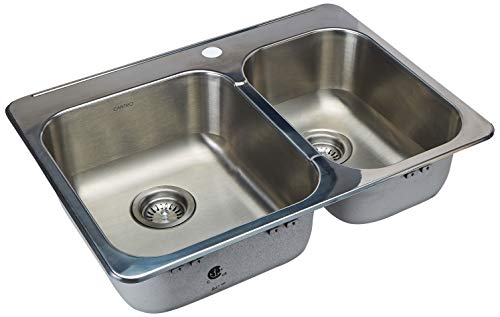 Cantrio Stainless Steel Kitchen Sink - 27 ¾" x 20 ½" - Easy to Clean Double Basin with 2 x 3.5" Strainer - Top Mount Style - Modern Commercial Grade Kitchen Accessory - Model KSS-521