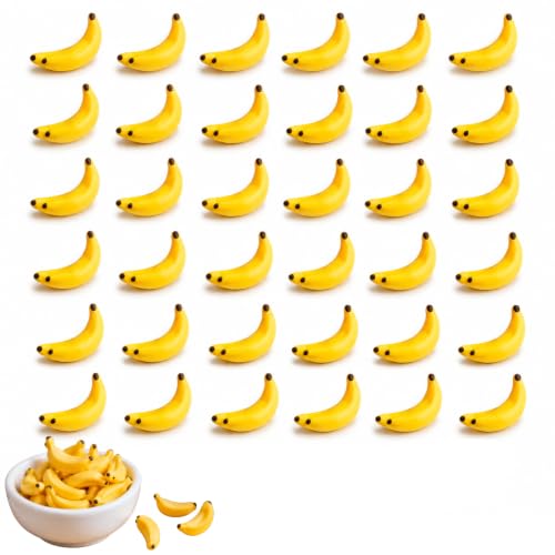30Pcs Yellow Mini Plastic Artificial Bananas 1/12 Scale Dollhouse Accessories, Realistic Miniature Fruit Models for Fairy Garden Kitchen Decor and DIY Crafts