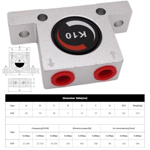 2-Pieces K 1/4\'\' K10 Thread Pneumatic Vibrator Power Concrete Vibrator Ball Type Aluminum Alloy Air Turbine Oscillator with Silencer - Thumbnail 3