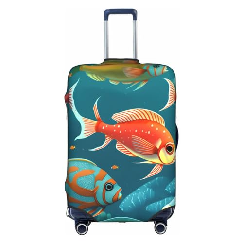 Ocean Underwater Fish Print Practical Elastic Washable Travel Luggage Cover with Concealed Zipper for Suitcases