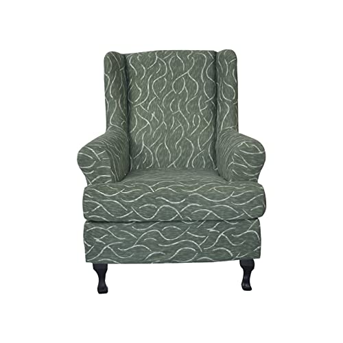 2 fundas elásticas de elastano para sillas de ala, fundas de sofá con estampado de respaldo alado, fundas protectoras de muebles suaves con parte inferior elástica para sillas con respaldo alado, 09