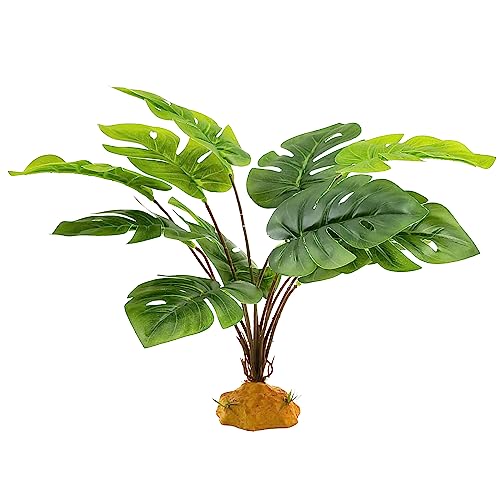 Woyrise Reptile Artificial Plants Terrarium Decor, Amphibian Habitat Hideout Bearded Dragon Tank Decorations fit Crested Gecko Leopard Lizard Chameleon Ball Python Snake Frog - Tall Monstera