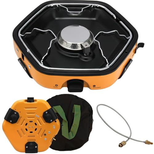 ANQIA Portable Camping Gas Stove with 8500 BTU Adjustable Burners and Piezo Ignition for Outdoor BBQ Adventures (Yellow)