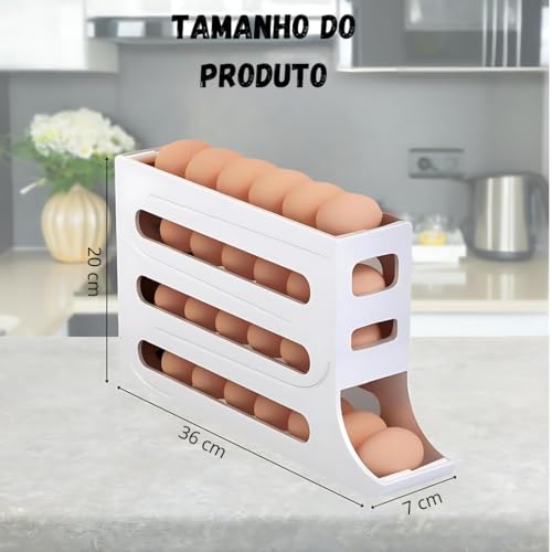 Suporte para Ovos de 4 Camadas para Geladeira, Rack Automático de Rolagem de Ovos, Suporte para 30 O