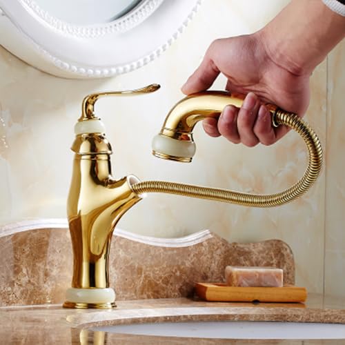 Grifo de cocina extraíble monomando con acabado de lujo dorado jade SLT029P-G