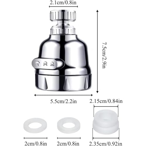 Image of 360 Degree Swivel Faucet Tap Aerator - Adjustable 3 Mode Water Saving ABS Plastic Splash Proof Nozzle Filter for Bathroom Kitchen (Short)