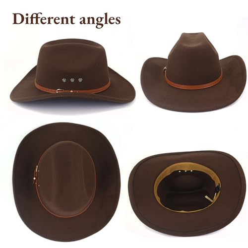 Lidhay 3 COFFEE Cowboy Hat For Women And Men Felt Wide Brim Classic Outdoor Fedora Hats Western Cowboy Cowgirl Hats thumb #4