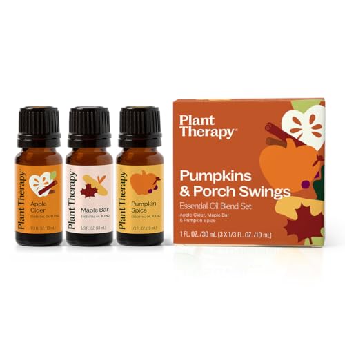 Plant Therapy Pumpkins & Porch Swings Fall Essential Oil Blend Set, Fill Your Home with Cozy, Fall-Inspired Aromas, Three Exclusive & Limited Blends, Cozy Comfort in Every Drop