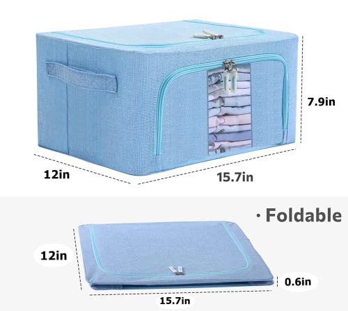 Image of Craava Foldable Storage Living Box Cloth Organizer With Steel Frame Water Proof Fabric (24 Ltr - Pack of 2, Sky Blue)