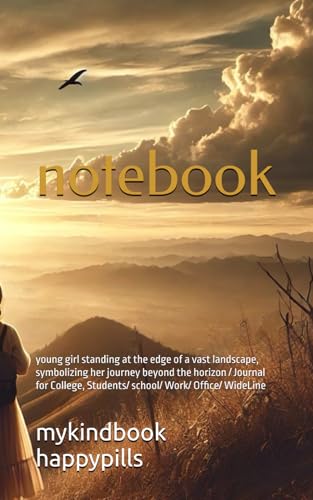 notebook: young girl standing at the edge of a vast landscape, symbolizing her journey beyond the horizon / Journal for College, Students/ school/ Work/ Office/ WideLine