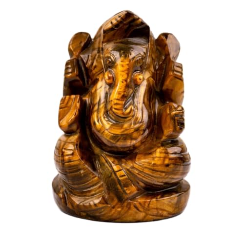 Image of Tiger Eye Crystal Ganesha Idol Figurine, Brown, Spiritual, Natural Stone, 2 Inches, 50-80 GMS, Home Decor and Car Dashboard