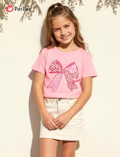 Image of PATPAT Girls Crewneck Short Sleeve Graphic Tees Animal Print Shirts Cute Summer Outfits 5-12 Years