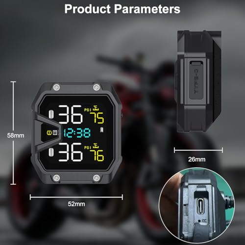OBEST Sistema di Monitoraggio Della Pressione Pneumatici TPMS, Allarme Pressione Pneumatici, Monitoraggio Della Temperatura e della Tensione, Supporta Uscita USB, Ricarica Rapida - 5