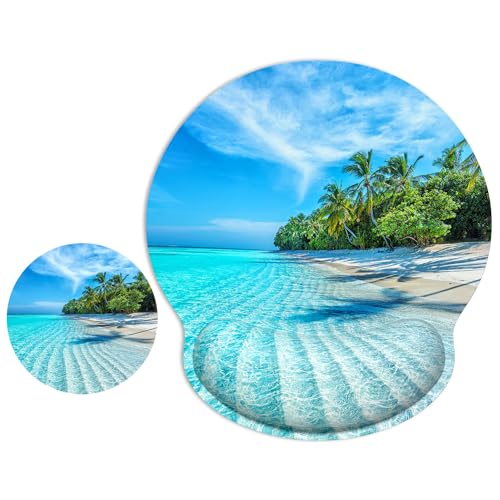 Tapis de souris ergonomique bleu mer ITNRSIIET 25x23 cm avec repose-poignet en gel