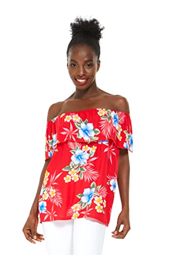 Image of Matchable Family Hawaiian Luau Men Women Girl Boy Clothes in Hibiscus Red