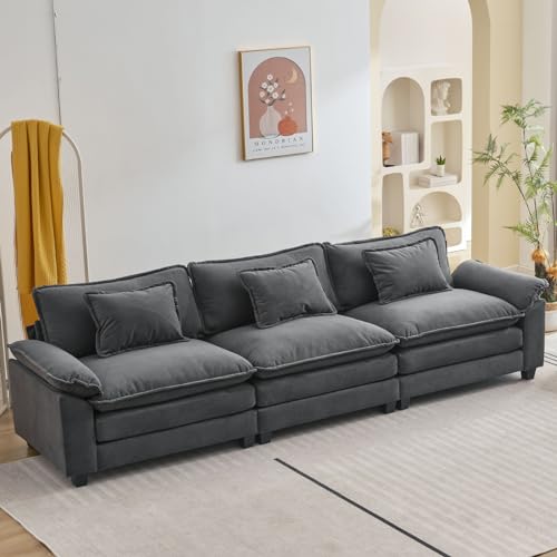 Image of Oprisen 120 inch Modular Sectional Sofa, Comfy Cloud Couch Sectional Sofa, Velvet Sofa Sleeper Deep Seat Sofa with Throw Pillows for Living Room (Blue Gray, 120 inch- 3 Seater)