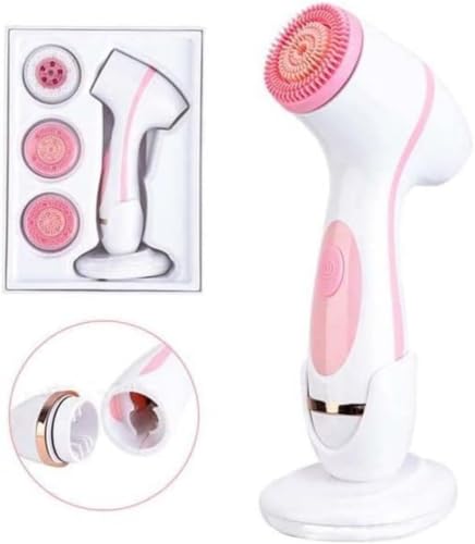 洗顔ブラシ 電動 シリコン 音波洗顔 回転式 ボディブラシ 毛穴ケア 洗顔器 角質除去 美肌 メーク落とし 充電 防水 超音波 鼻 IPX6防水 USB充電式 3種ヘッド付き メンズ 男女兼用 (ピンク,標準タイプ(バッテリ))