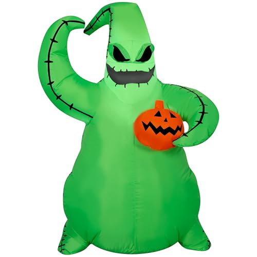 Gemmy Airblown Inflatable Green Oogie Boogie Holding Pumpkin Disney 3.5 ft Tall Multicolored