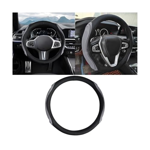 Image of Osilly 15 Inch Car Leather Steering Wheel Cover, Automotive Accessories Elastic Breathable Anti-Slip Soft Wheel Protector Fits Men and Women, Suitable for SUVs, Trucks, Vehicles and RVs (Gray-1)