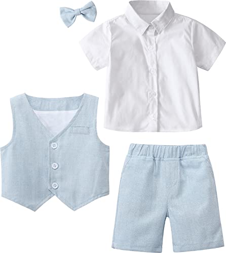A&J Design Toddler Boys Tuxedos For Wedding Gentleman Outfit Suit Set With Vest 2-3T Blue #TOP3