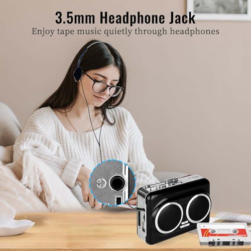 Portable Cassette to USB Converter, Cassette to MP3 Converter, Cassette Tape Player Recorder with Dual Power Options, Auto-Reverse & Headphones – Convert Tapes to Digital
