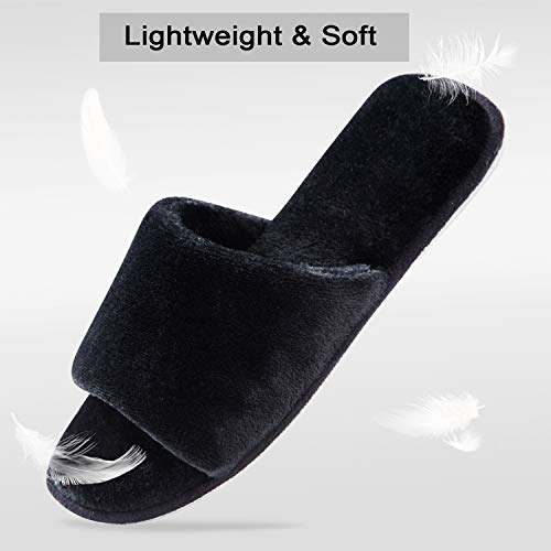 Image of DL Open Toe Slippers for women Indoor, Cozy Memory Foam Womens House Slippers Summer Slip On, Comfy Soft Flannel Womens Bedroom Slippers Slide Breathable Size 5-6 7-8 9-10