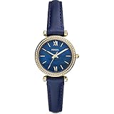 fossil uhr herren edelstahl 28mm-Gehäuse, Mineralglas, Quarzwerk mit 3-Zeiger-Analoganzeige, 10mm-Bandbreite.|Rundes goldfarben Edelstahlgehäuse mit blauem Zifferblatt.|Blau, Lederband.|Wasserdicht bis zu 50 m: Tragbar beim Schwimmen im flachen Wasser.|Verpackt in einer Fossil Geschenkbox