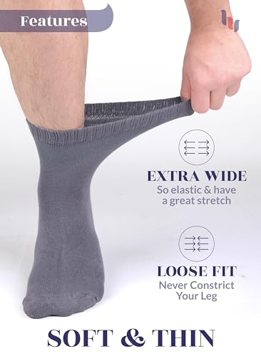 Hugh Ugoli Diabetic Socks for Men, Loose Ankle Socks, Bamboo, Extra-Wide, Thin, Seamless Toe, Non-Binding Top, 4 or 8 Pairs3
