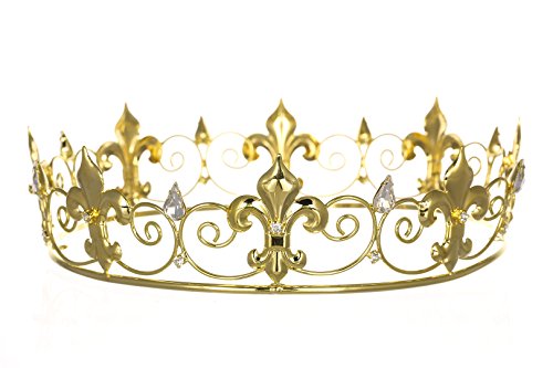Men's Full King's Crown for Theather Prom Party - Clear Crystals Gold Plating T436