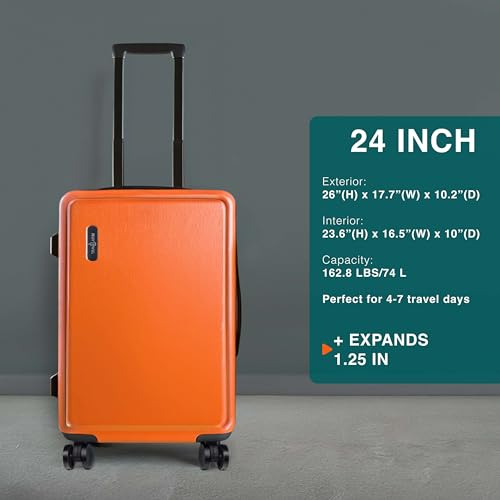 Image of 24 Inch Luggage with Spinner Wheels, Hard Shell Suitcase with TSA Locks for Luggage, Travel Large Suitcase, Expandable Hard Shell Suitcases, Orange