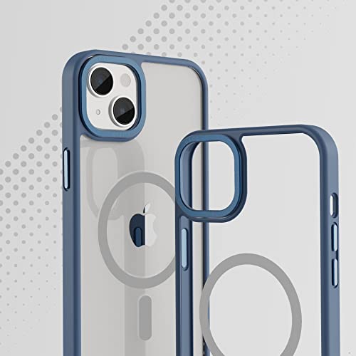 Image of Vaku Luxos Clear Armor MagPro for iPhone 14 Plus Cover Case, Shockproof, Scratch Resistant, Slim, Thin, Military-Grade Metal Ring Camera Protection, Compatible with MagSafe Back Cover - Dark Blue