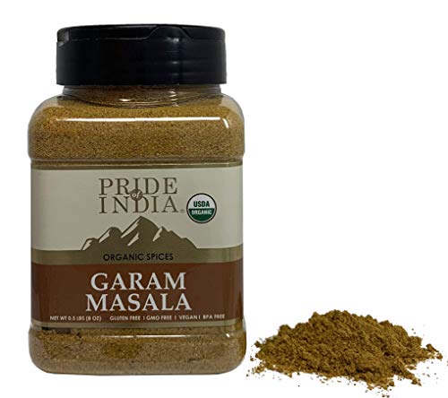 Pride Of India - Organic Garam Masala Ground - 8 oz (227 gm) Large Dual Sifter Jar - Certified Pure & Vegan Indian Blend Spice - Perfect Seasoning for Culinary Use - Offers Amazing Value for Money