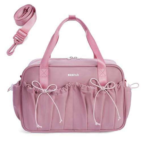 ECOHUB Small Gym Bag for Women, Mini Gym Duffle Bag with Wet Compartment, Bowknot Sports Bag, Cute Gym Tote Bag Dance Yoga Workout Travel Bags Pink
