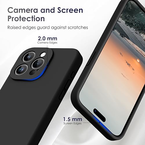 CALOOP Slim-Fit for iPhone 15 Pro Max Case,Skin Soft Liquid Silicone,Sturdy Hard Frame Shockproof Cover with Anti-Scratch Microfiber Lining,Full Protection for Screen and Lens,6.7 inch(Black) - Image 7