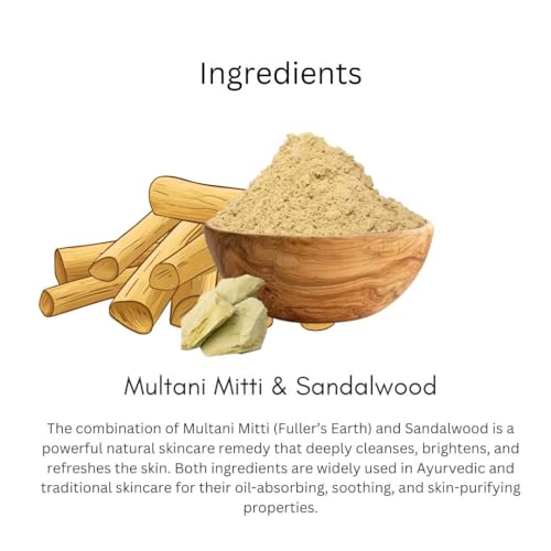 Image of Khadi Multani Mitti & Sandalwood Face Mask 100g | Pure,Natural & Ayurvedic | Gently Exfoliates & Even Outs for Glowing Skin | Removes Dirt & Impurities | All Skin Types | For Men & Women